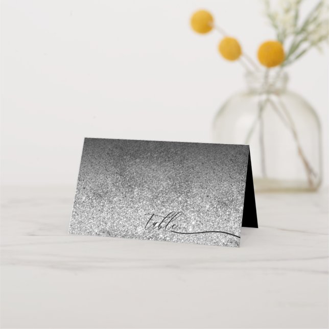 Carte De Placement Table Écriture Simple Propre Argent Pailleté (Devant)