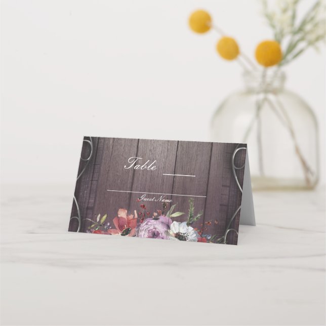 Carte De Placement Table Fleurie Rustique avec Bois de Grange et Fleu (Dos)