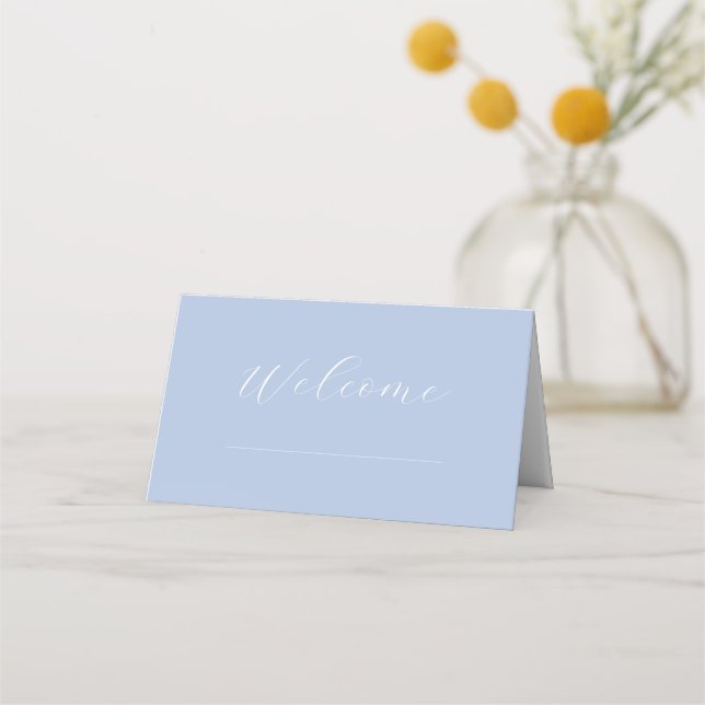 Carte De Placement Table Mariage chic Dusty bleu et blanc (Devant)