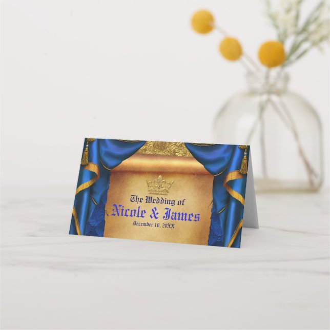 Carte De Placement Table Mariage de défilement Royal Blue & Gold Drap (Devant)