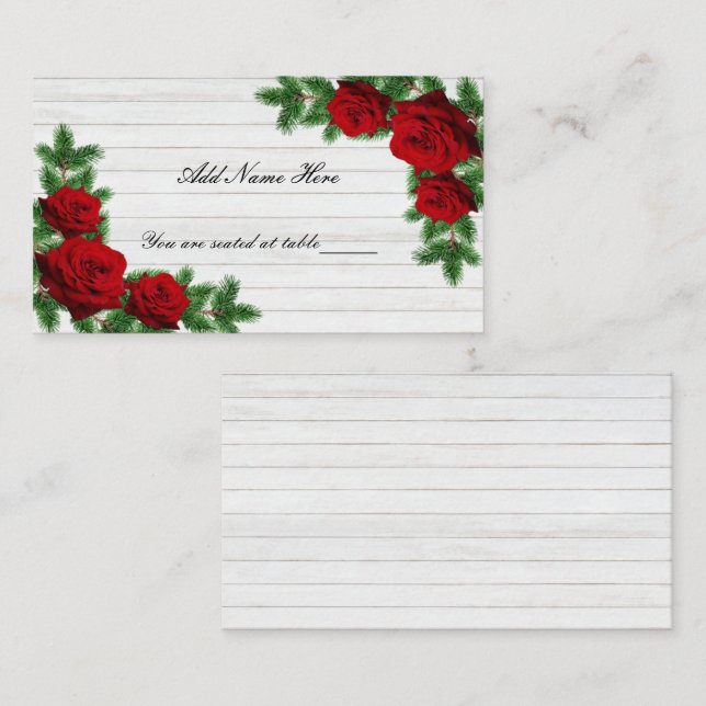 Carte De Placement Table Mariage de Noël de la branche des roses roug (Devant / Derrière)