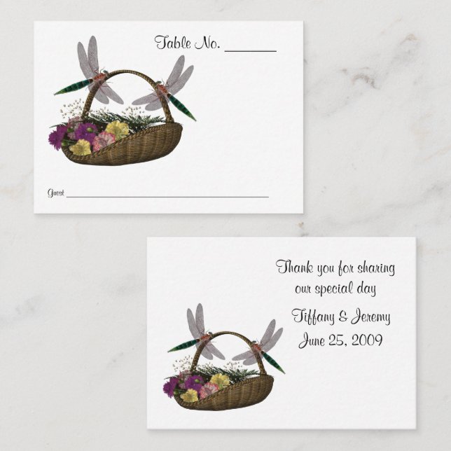 Carte De Placement Table Mariage des fleurs de libellules (Devant / Derrière)