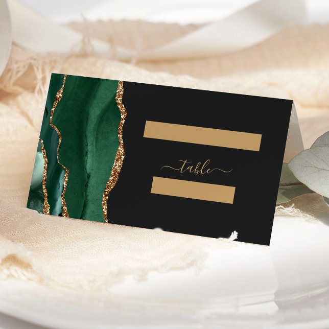 Carte De Placement Table Mariage moderne Emerald Green Gold Agate (Créateur téléchargé)