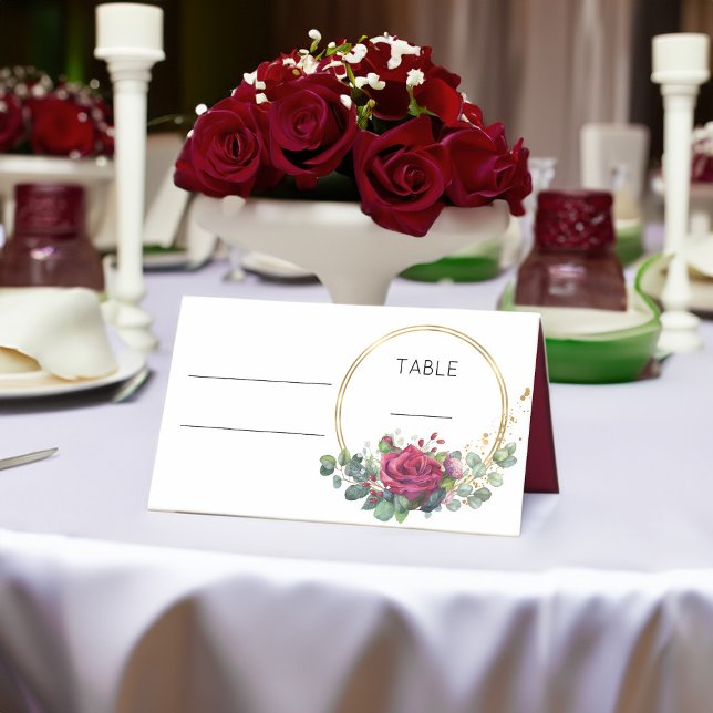Carte De Placement Table Mariage Rose rouge et Anneaux or (Wedding Table place card from my Red Rose and Eucalyptus Wedding Collection)