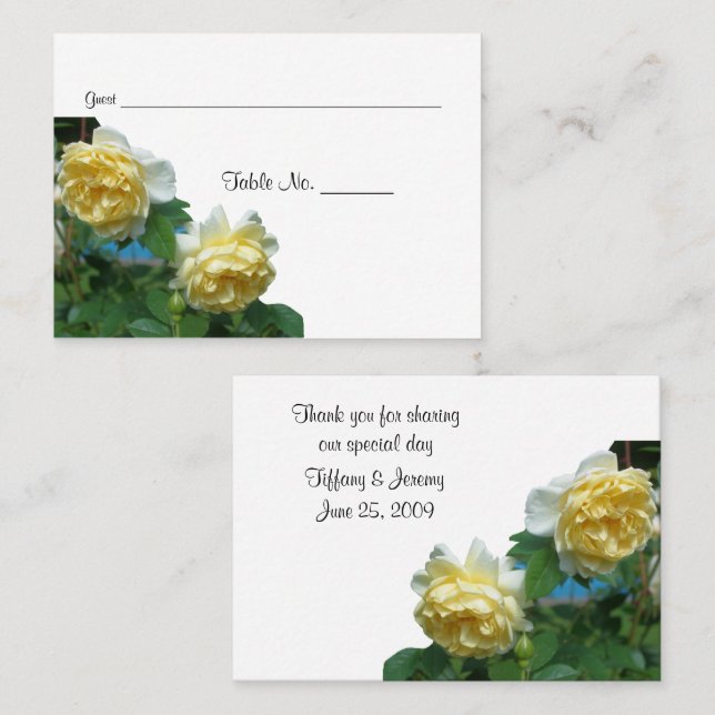 Carte De Placement Table Mariage Roses Jaunes (Devant / Derrière)