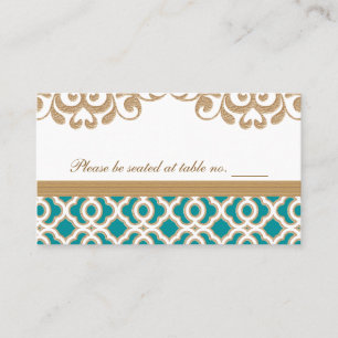 Carte De Placement Table marocaine turquoise et or Mariage Place