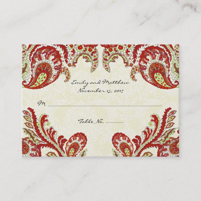 Carte De Placement Table vintage Paisley Damask (Devant)