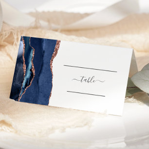 Carte De Placement Tableau de Mariage d'âge or Rose bleu Chic Navy