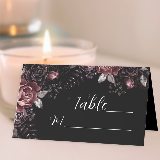 Carte De Placement Tableau des fleurs noires noires Mariages gothique (Créateur téléchargé)