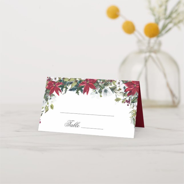 Carte De Placement Tableau Mariage d'aquarelle florale de Poinsettia  (Devant)
