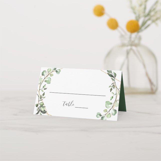 Carte De Placement Tableau Mariage géométrique Eucalyptus vert (Devant)