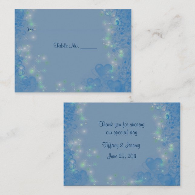 Carte De Placement Tableau Mariage personnalisé Coeurs bleus (Devant / Derrière)