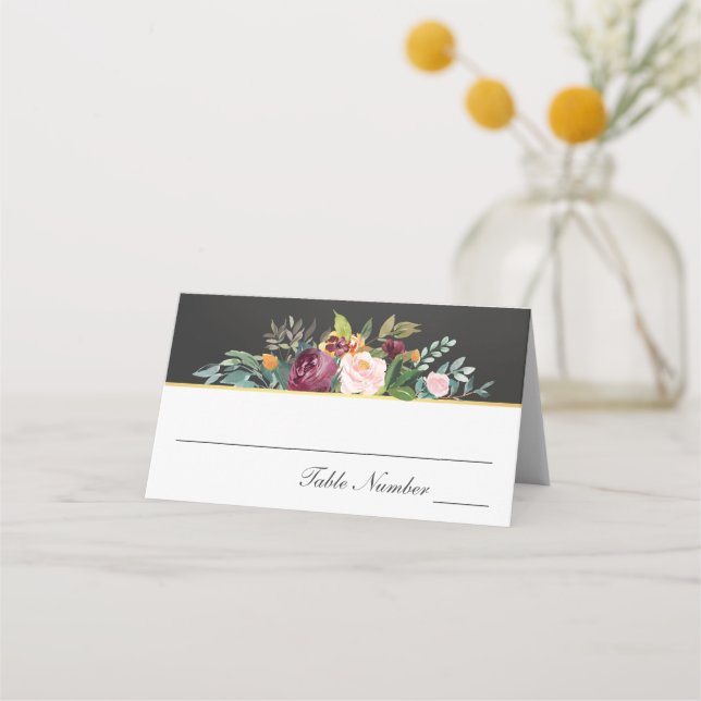 Carte De Placement Tableau noir rustique et Mariage floral (Devant)