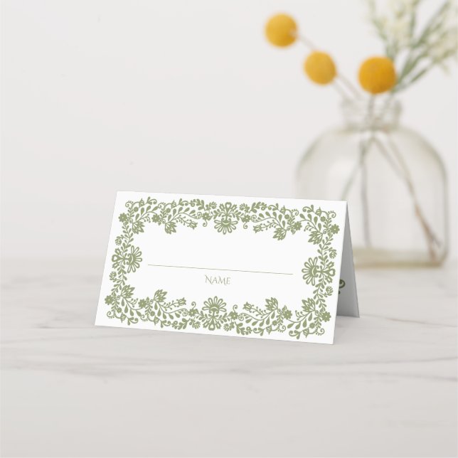Carte De Placement Talavera vert sauge mariage mexicain (Devant)