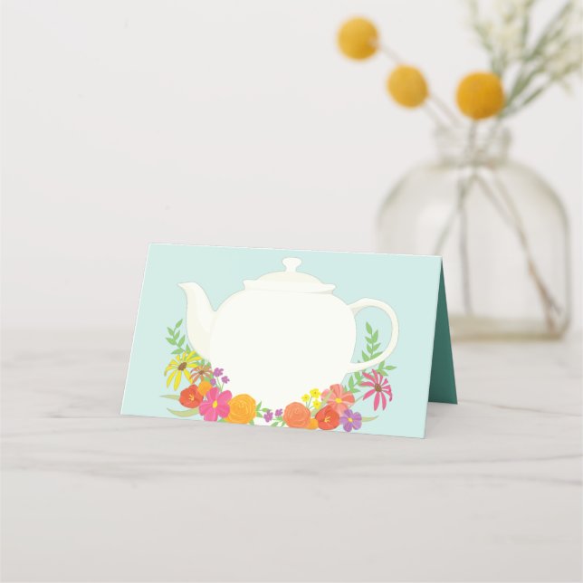 Carte De Placement Tea Party Baby shower Teapot Spring Floral (Devant)