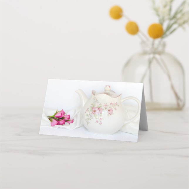 Carte De Placement Teapot aux roses roses Mariages Charité favorise (Devant)