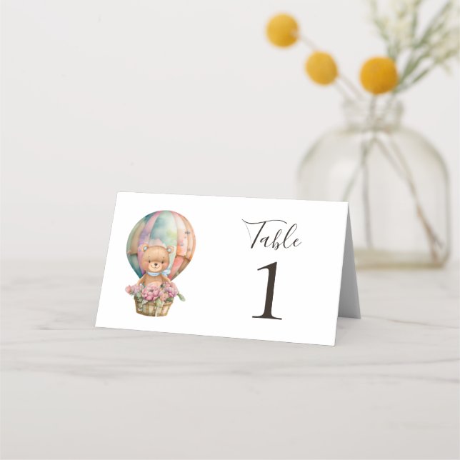 Carte De Placement Teddy Bear Blue Hot Air Balloon Party Place Card (Dos)