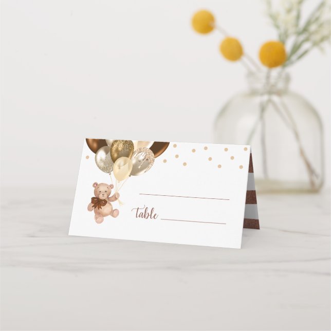 Carte De Placement Teddy Bear Brown et Baby shower Gold Ballons (Devant)