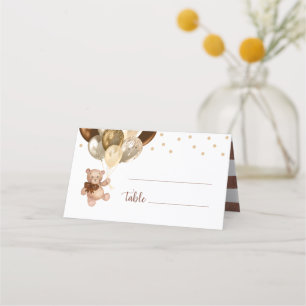 Carte De Placement Teddy Bear Brown et Baby shower Gold Ballons