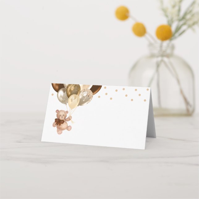 Carte De Placement Teddy Bear Brown et Baby shower Gold Ballons (Devant)