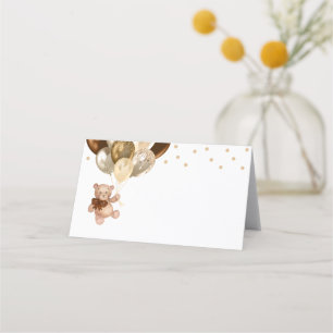 Carte De Placement Teddy Bear Brown et Baby shower Gold Ballons