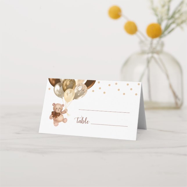 Carte De Placement Teddy Bear Brown et Baby shower Gold Ballons (Devant)