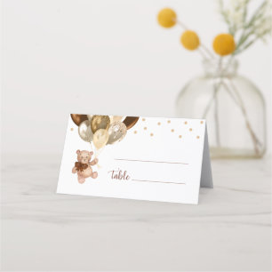 Carte De Placement Teddy Bear Brown et Baby shower Gold Ballons