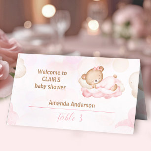 Carte De Placement Teddy Bear Rose Girl Baby shower Tente