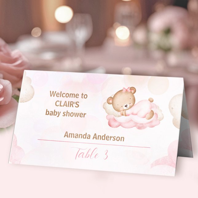Carte De Placement Teddy Bear Rose Girl Baby shower Tente (Teddy Bear Pink Girl Baby Shower Tent Place Card)