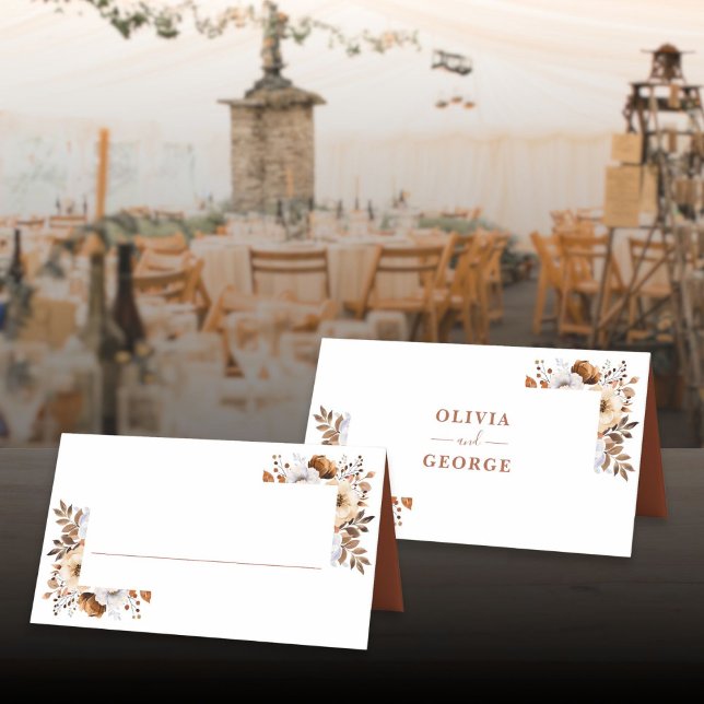 Carte De Placement Terracotta Automne Automne Rustique Floral Mariage (TerracottaAutumn Fall Rustic Floral Wedding Place Card)