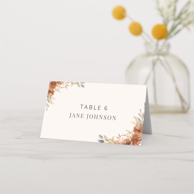 Carte De Placement Terracotta Fall Floral Numéro de table Mariage (Devant)