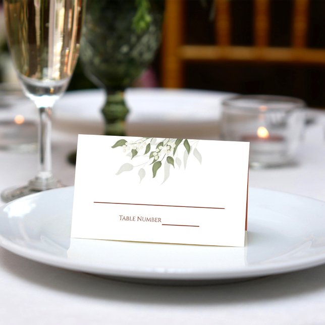 Carte De Placement Terracotta Floral Blanc Vert Feuillage Élégant (Elegant Terracotta and white wedding receptions place card )