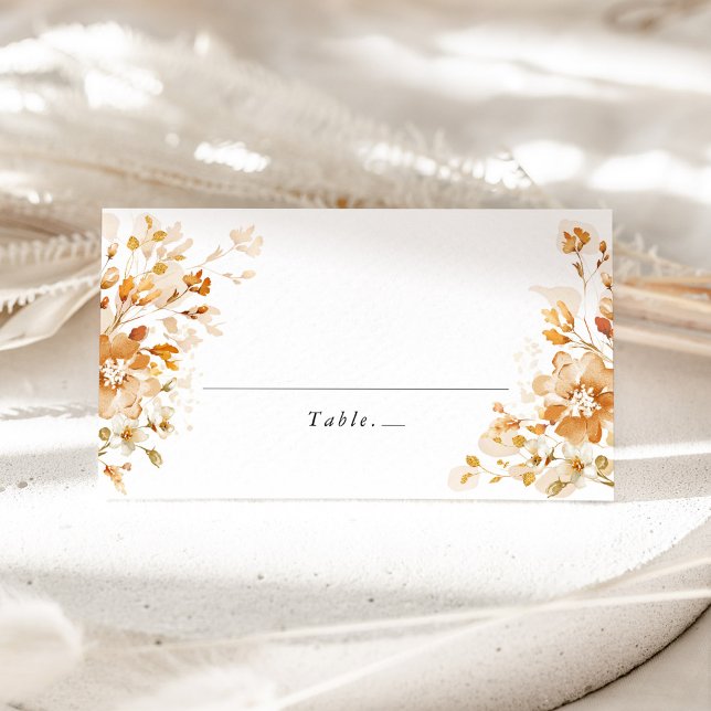 Carte De Placement Terracotta Floral Elegant Wedding Place Card (Terracotta floral wedding place card with elegant calligraphy, burnt orange table name card)