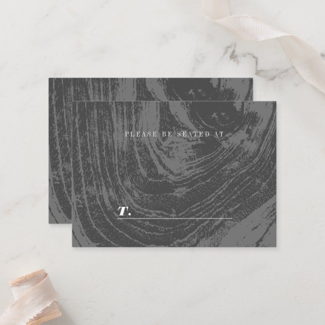 Carte De Placement Texture de bois rustique blanc pour mariage d'hive (Devant/Arrière en situation)