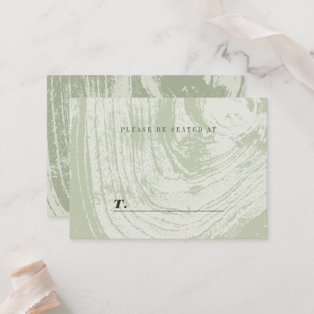 Carte De Placement Texture de bois rustique vert pour mariage de prin (Devant/Arrière en situation)