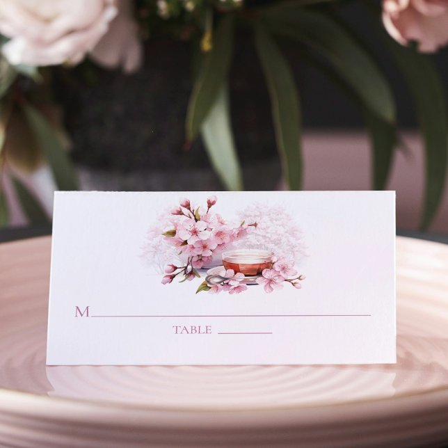 Carte De Placement Thé à haute nuptiale en fleurs de cerisier (Créateur téléchargé)