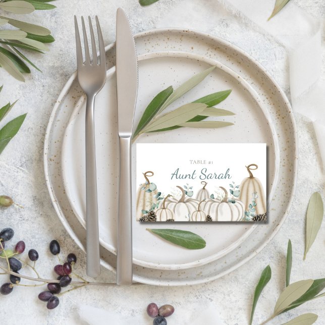 Carte De Placement Thème de chute neutre Siège Numéro de tableau Cart (neutral beige, white and cream table number place cards for fall autumn thanksgiving dinner party)