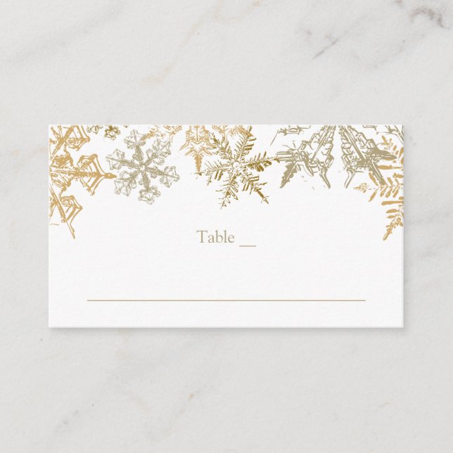 Carte De Placement Thème de Noël Gold Snowflakes Mariage élégant (Devant)