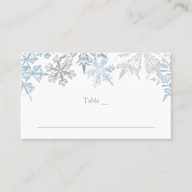 Carte De Placement Thème de Noël Silver Blue Snowflakes Mariage (Devant)