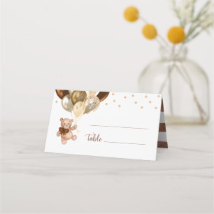 Carte De Placement Thème Ours en Peluche Marron et Ballons Dorés pour