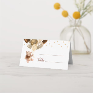 Carte De Placement Thème Ours en Peluche Marron et Ballons Dorés pour