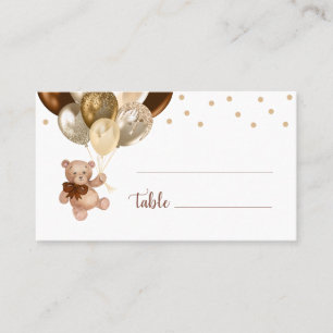 Carte De Placement Thème Ours en Peluche Marron et Ballons Dorés pour