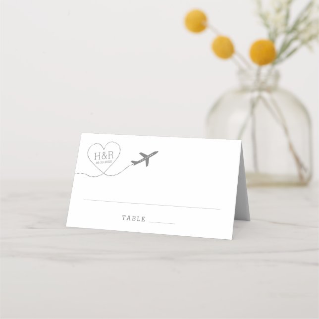 Carte De Placement Thème Voyage Avion Coeur Monogramme (Devant)