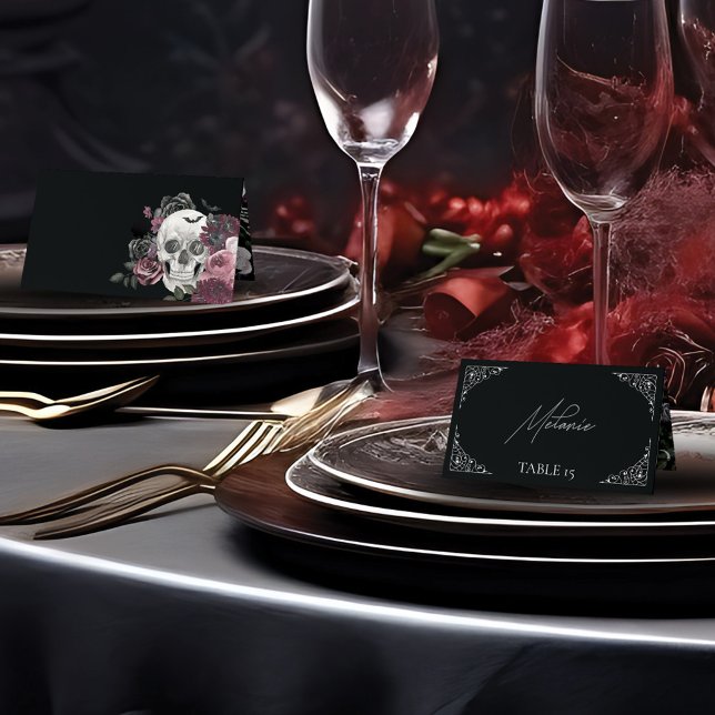 Carte De Placement Til Death Aquarelle Crâne Rose Mariage gothique (Til Death Watercolor Skull Rose Gothic Wedding Place Card)