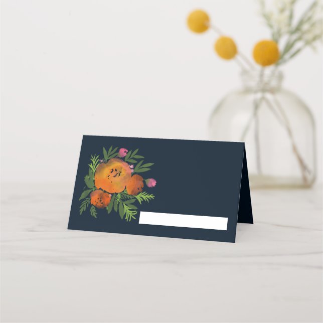 Carte De Placement Tons Terre Brûlé Orange Marine Floral Mariage Suit (Devant)
