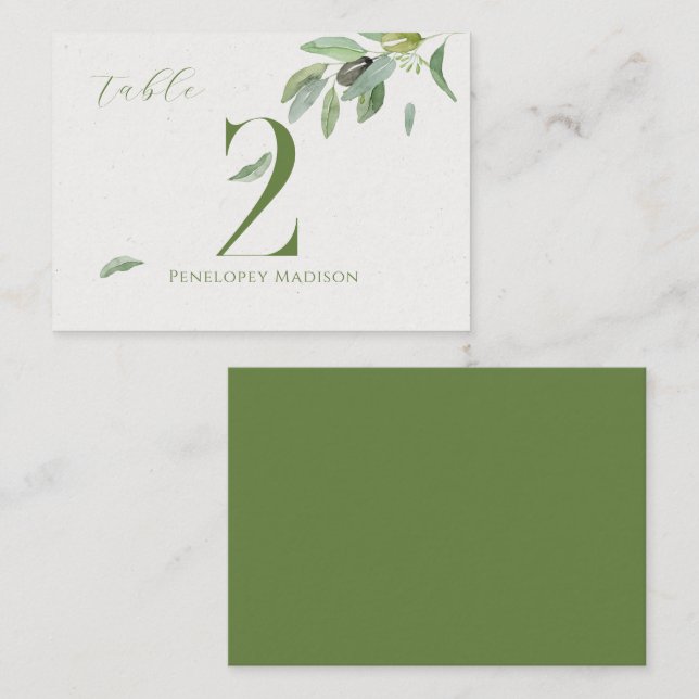 Carte De Placement Toscane moderne Olive Feuille Numéro de tableau (Devant / Derrière)