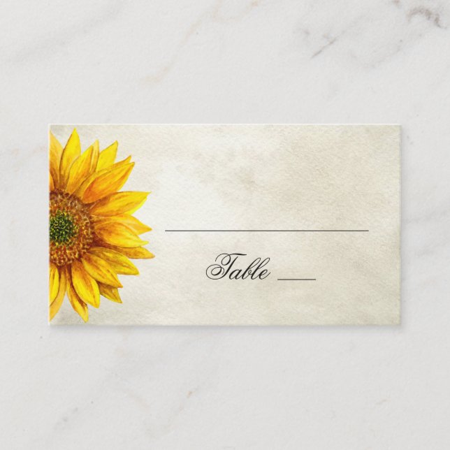 Carte De Placement Tournesol à l'aquarelle. Mariage rustique. Campagn (Devant)