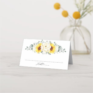 Carte De Placement Tournesol ivoire pivoine Floral Eucalyptus Mariage