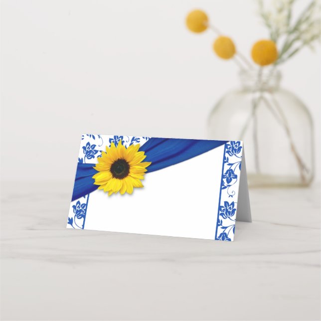 Carte De Placement Tournesol jaune Royal Blue Floral Mariage (Devant)