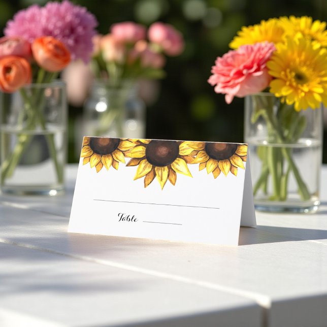 Carte De Placement Tournesol Mariage Aquarelle Jaune Blanc (Créateur téléchargé)